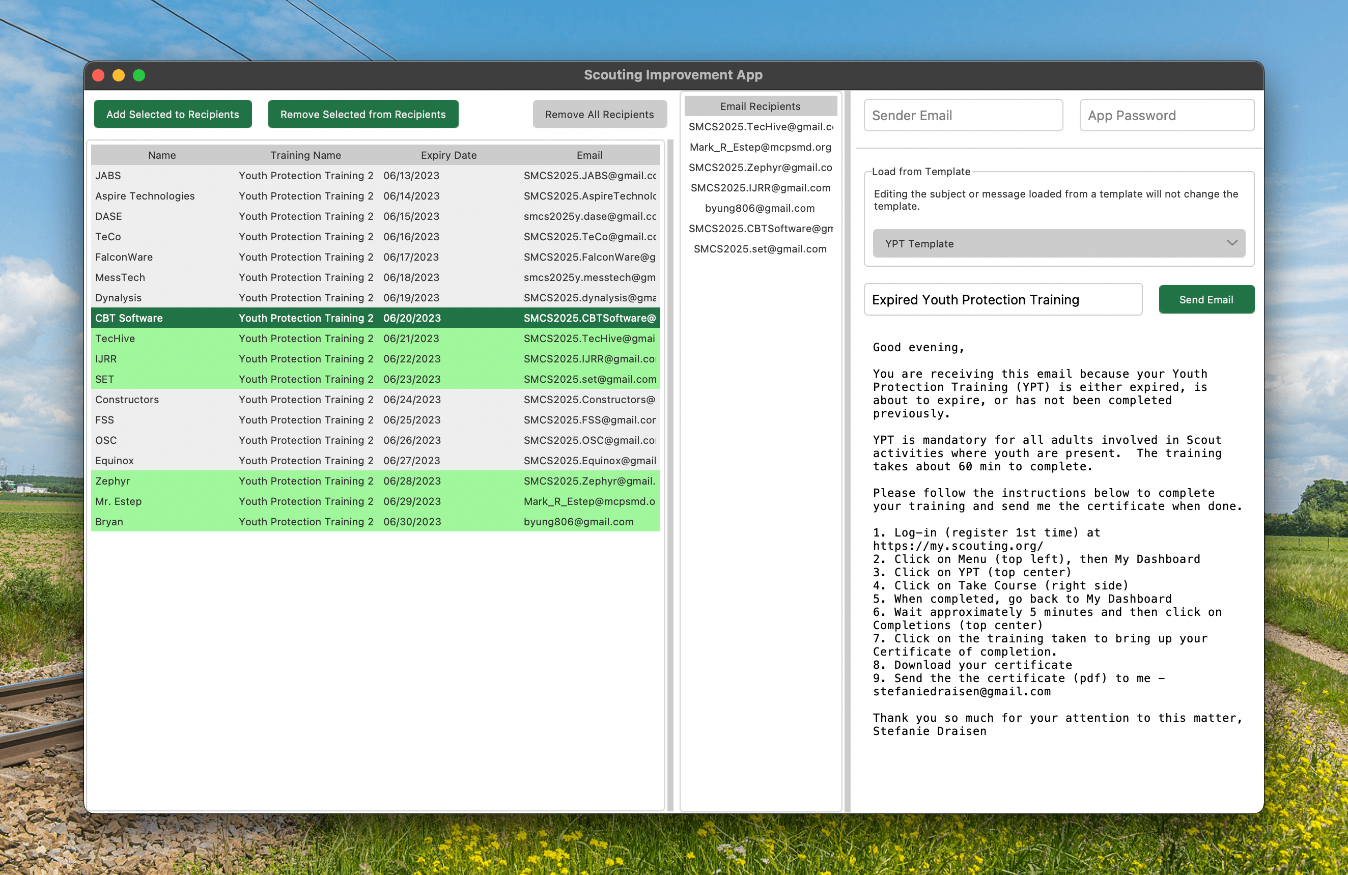 TroopWebHost desktop application interface